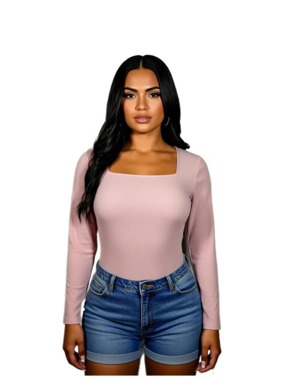 NEW OLD NAVY Light Pink Long-Sleeve Square Neck Rib Knit Bodysuit for Women XL